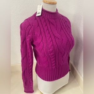 NEW Banana Republic Cropped Chunky Cable Knit Magenta Sweater, Wool Blend